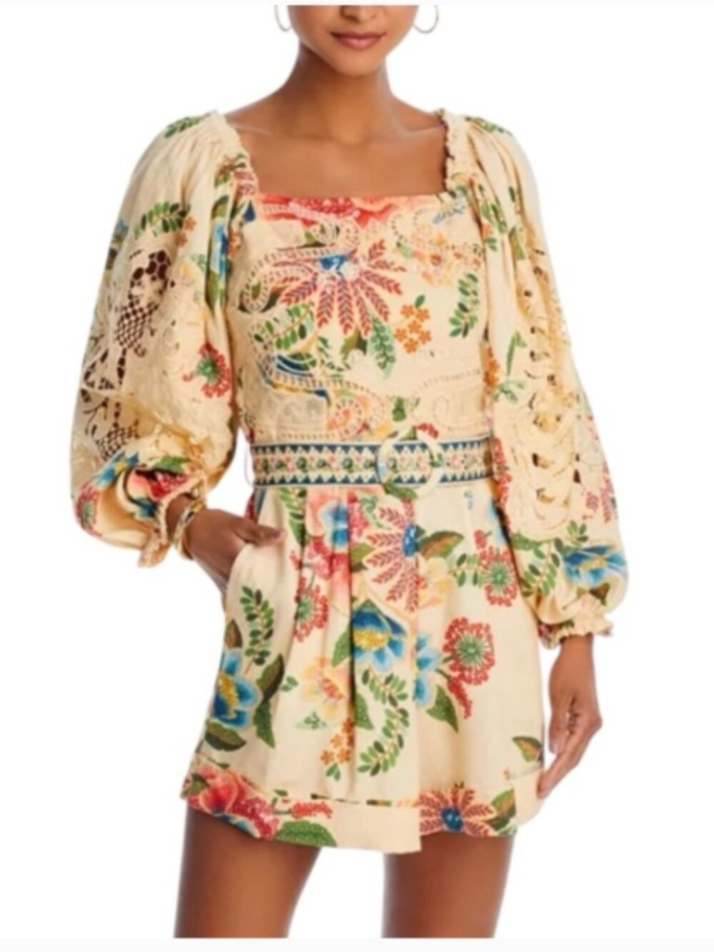 FARM Rio Delicate Garden Romper Lace Floral Pink/Beige/Tan SZ Large
